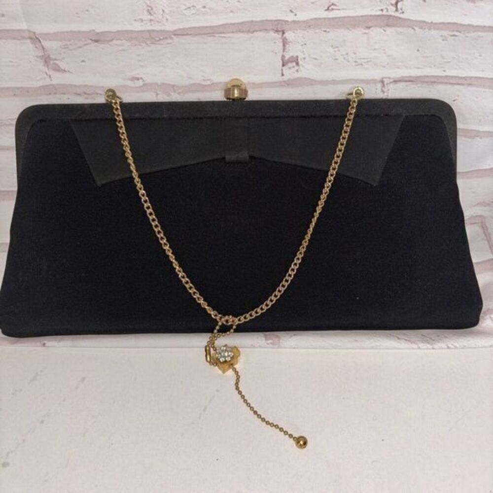 Vintage 50's Hand Bag Black Chain‎ Strap With Attached Mini Bow And Charm